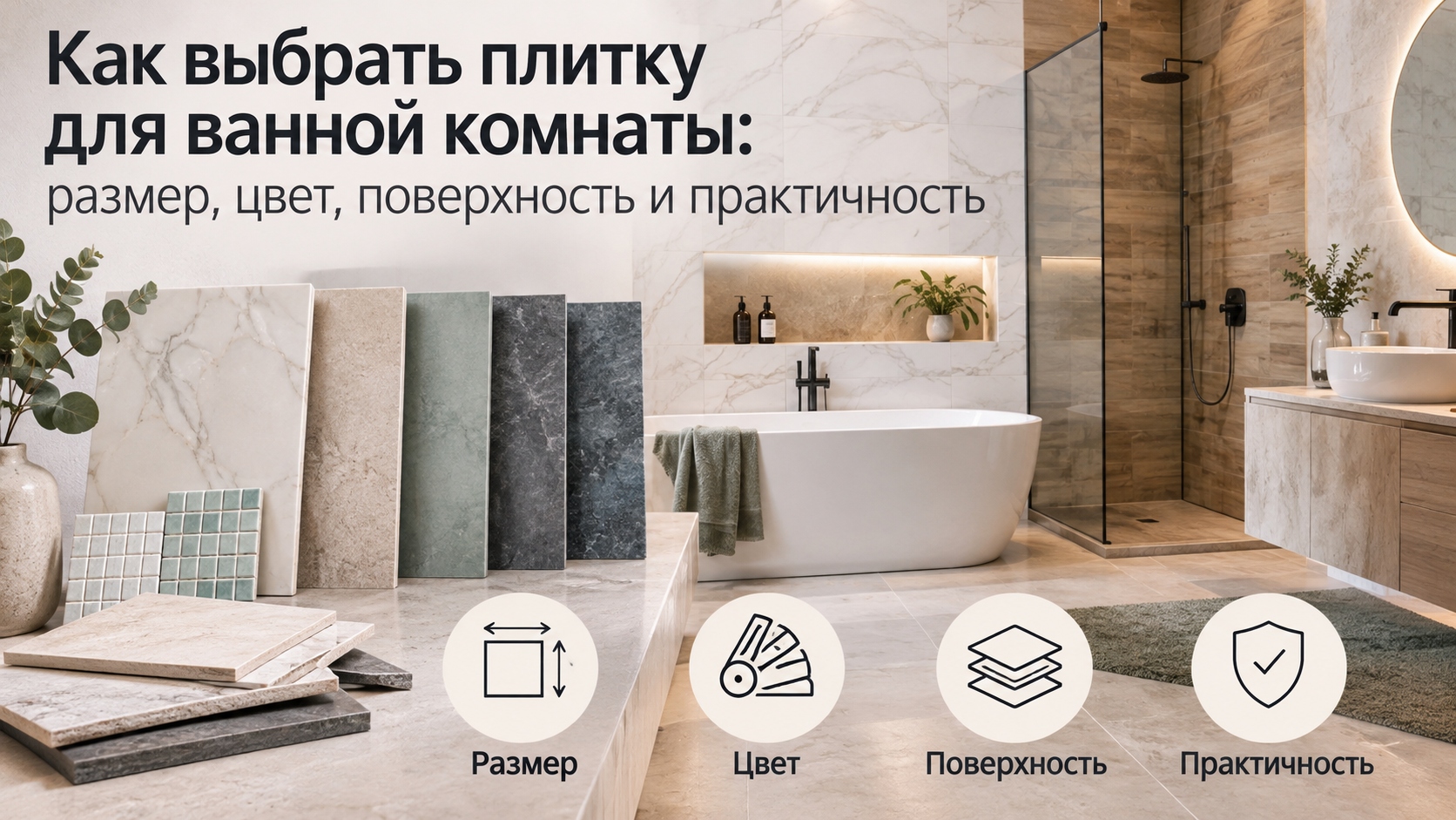 Как выбрать плитку для ванной комнаты: размер, цвет, поверхность и практичность