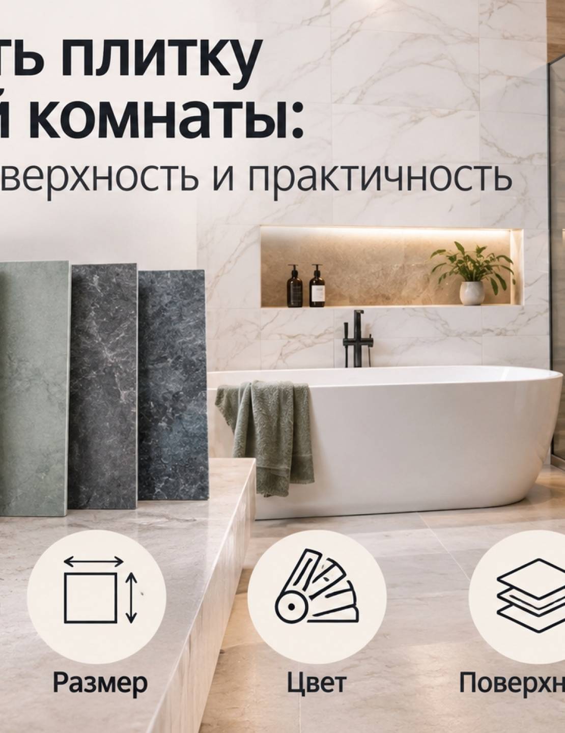 Как выбрать плитку для ванной комнаты: размер, цвет, поверхность и практичность